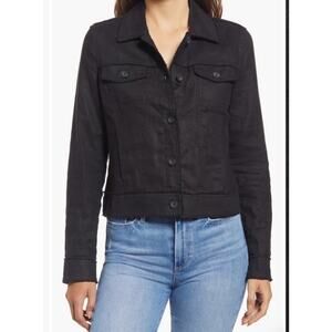 Tommy Bahama Black Linen Cropped Jacket Frayed Hem Button Front XS